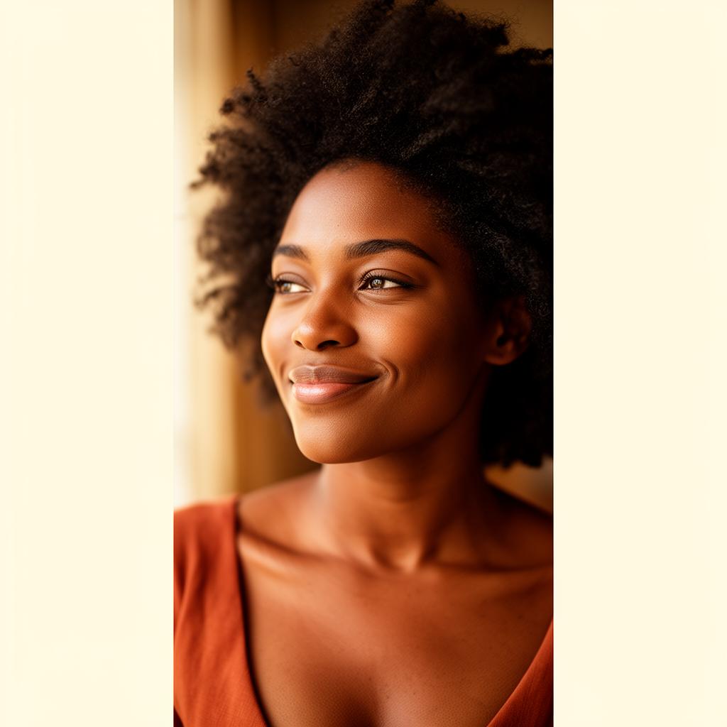 Confident Afro woman in warm natural light